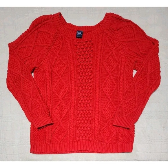 GAP Sweaters - Gap Cable Knit Sweater Womens‎ Large Red Long Sleeve Pullover Cotton Preppy